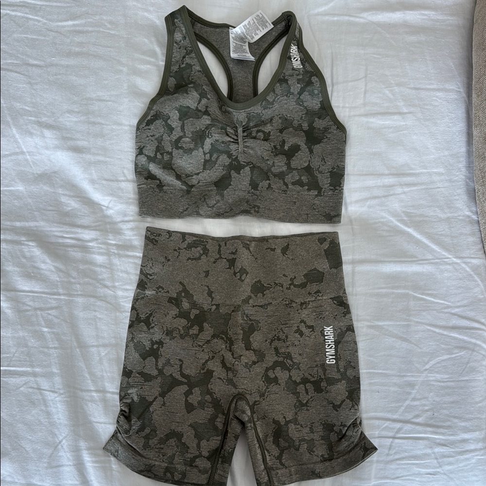 Gymshark Camo Sports Bra and Shorts Set